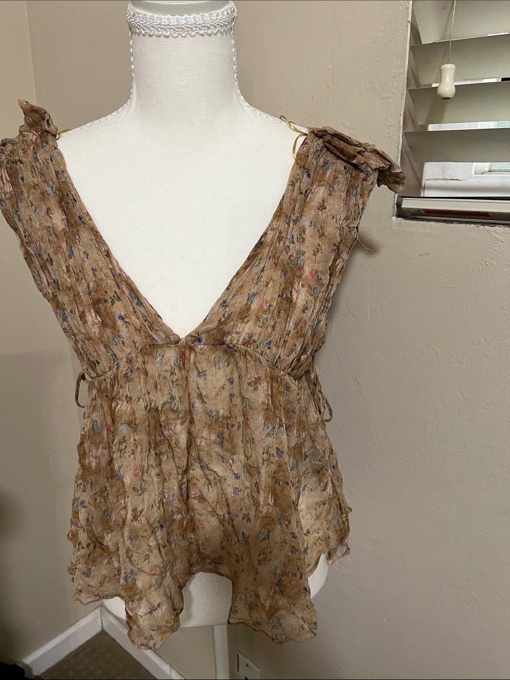 Zara Brown Floral V-Neck Ruffle Camisole